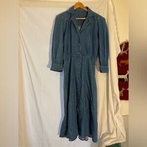 Vintage 80s denim dress with silver detailing and shoulder pads